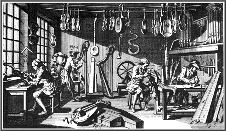 Diderot Woodcut of luthier's workshop