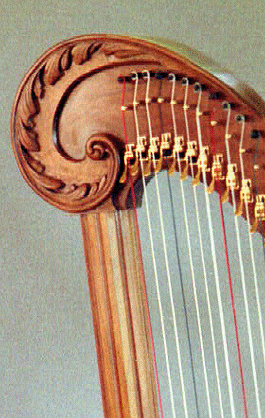 36 String French Style Harp straight column detail